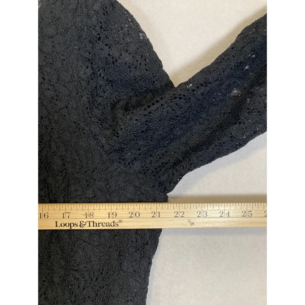 Elegant Adrianna Papell Women 14W‎ Black Floral Lace Sheath Dress 3/4 Sleeve LBD